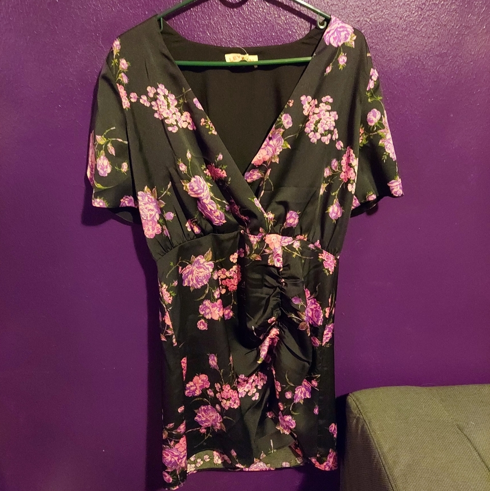 Purple Floral Ruched Mini Dress